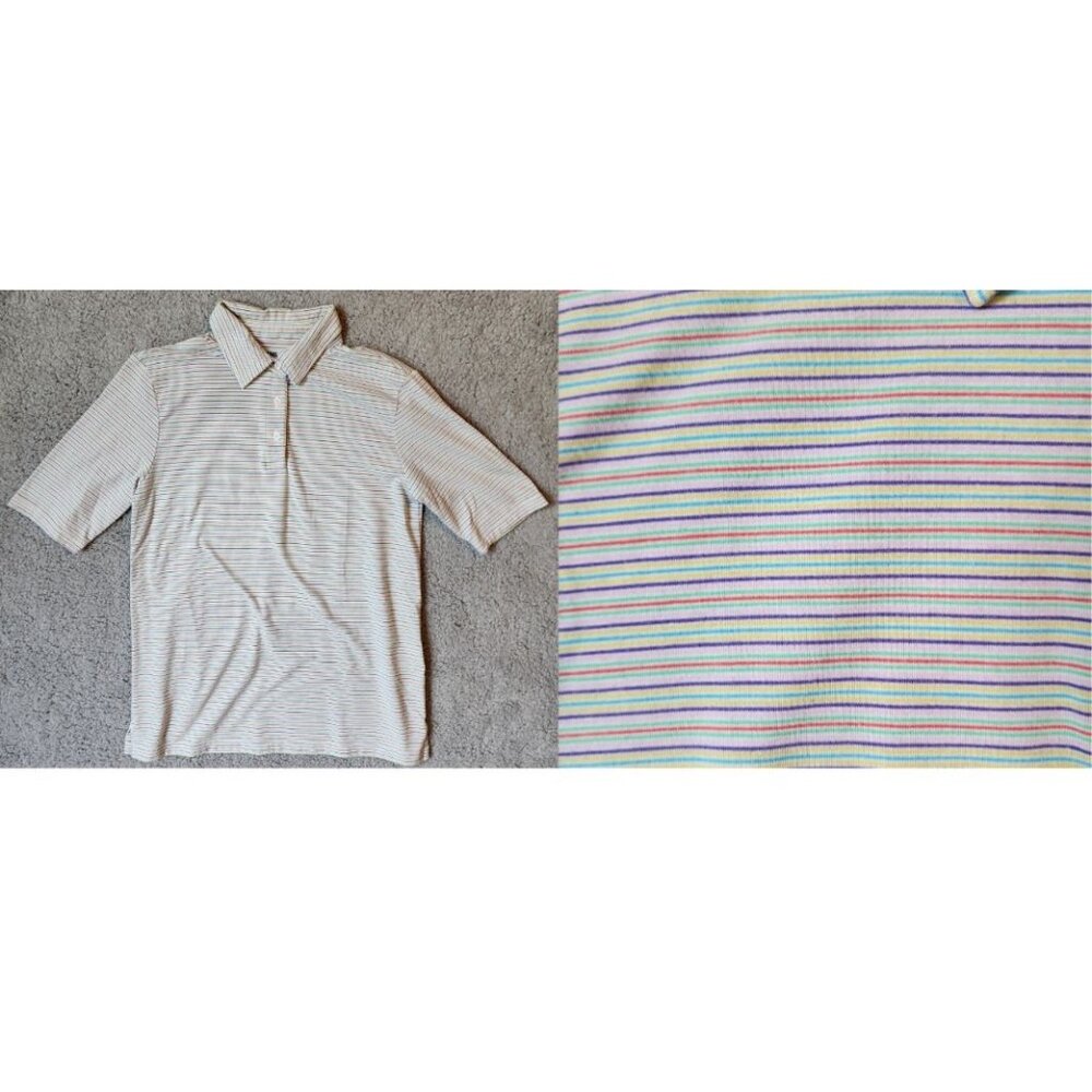 Lands' End Women's Short Sleeve Polo Shirt Polyester Modal Blend Striped Size XS